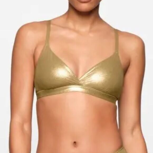 SKIMS Limited Edition Gold Sparkle Fits Everybody Classic Crossover Bralette - Picture 2 of 9